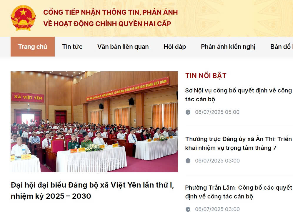 Hưng Yên vận hành Cổng tiếp nhận thông tin, phản ánh về hoạt động chính quyền hai cấp