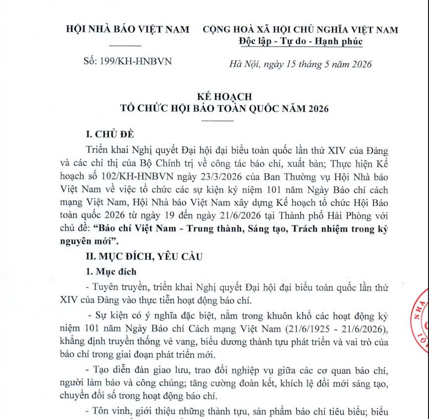 Hội Báo toàn quốc năm 2026 sẽ diễn ra tại Hải Phòng từ ngày 19 đến 21/6
